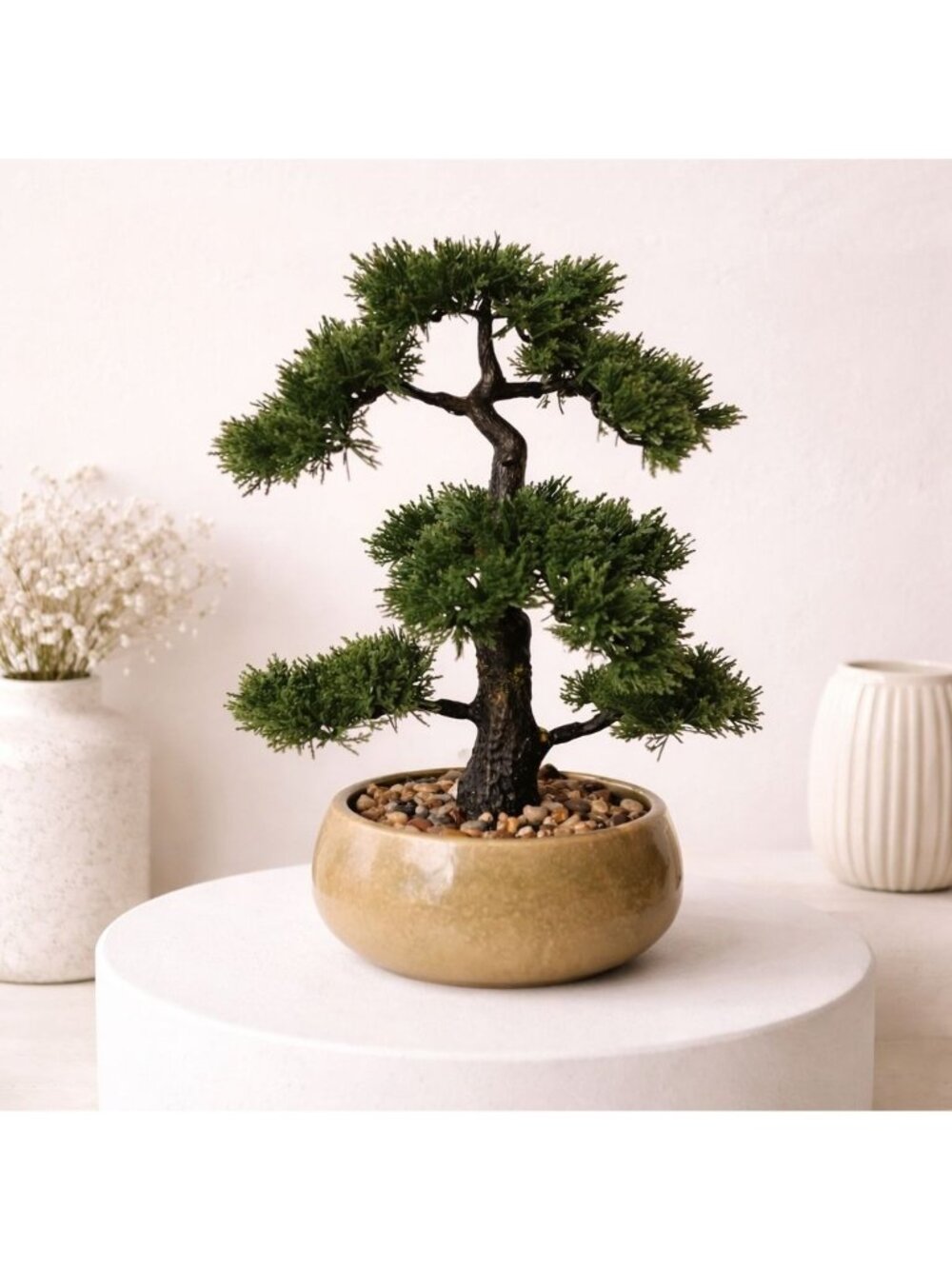 Artificial Bonsai Tree Faux Cedar Potted Plant Japanese Style Zen Decor Tabletop